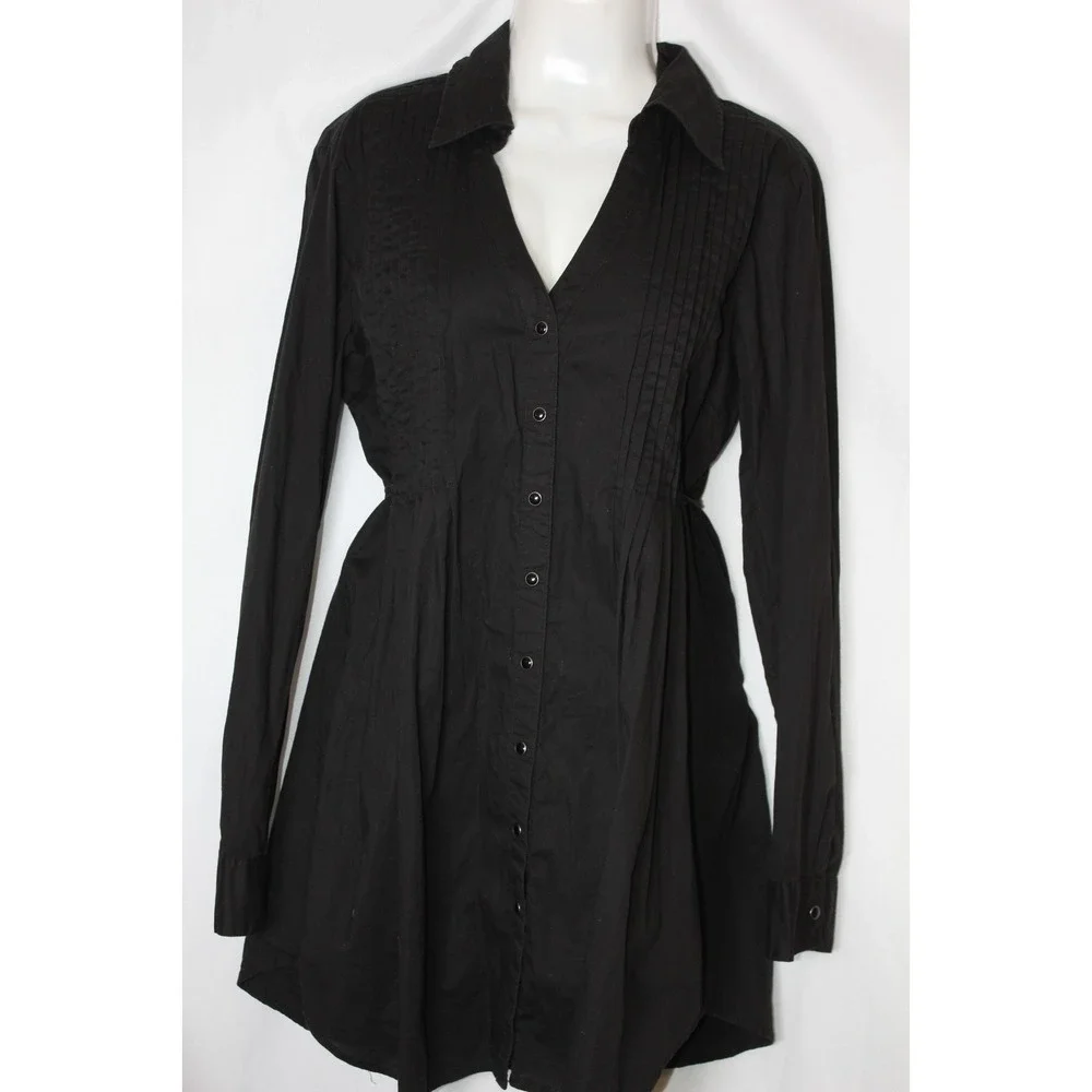 Stetson Black Shirt Dress Western Rodeo Pintuck Button Front Fit Flare SZ Large - Picture 6 of 11